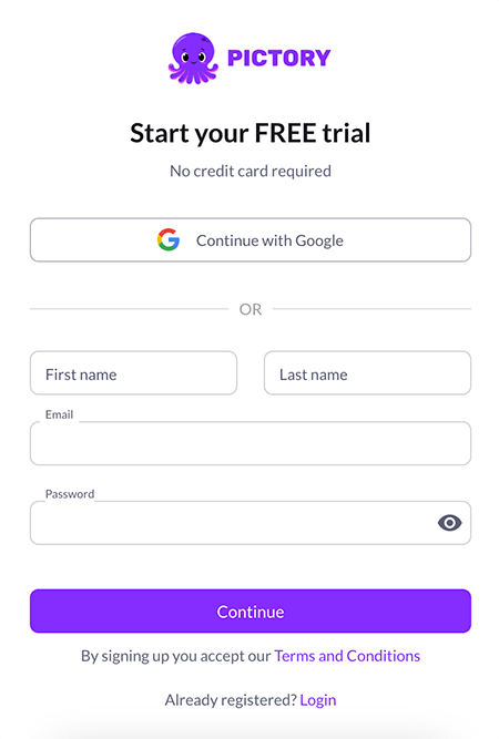 Pictory AI - Sign Up