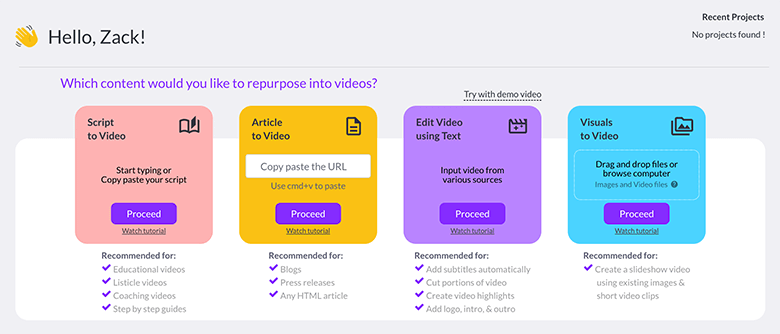 Pictory AI - AI Video Creation User Dashboard